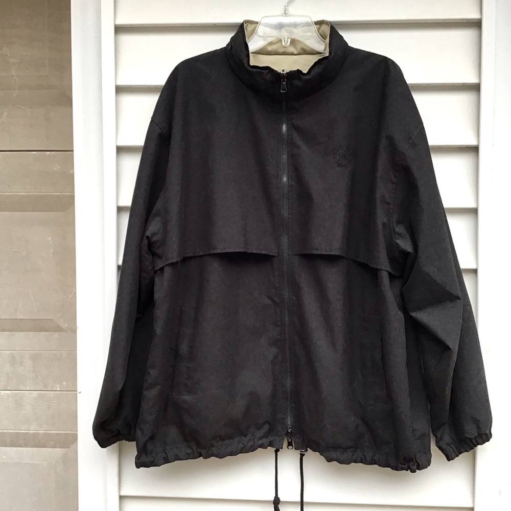 VTG Vantage Windbreaker Jacket Mens Sz L Black Tan Reversible ONS INPO Nuclear